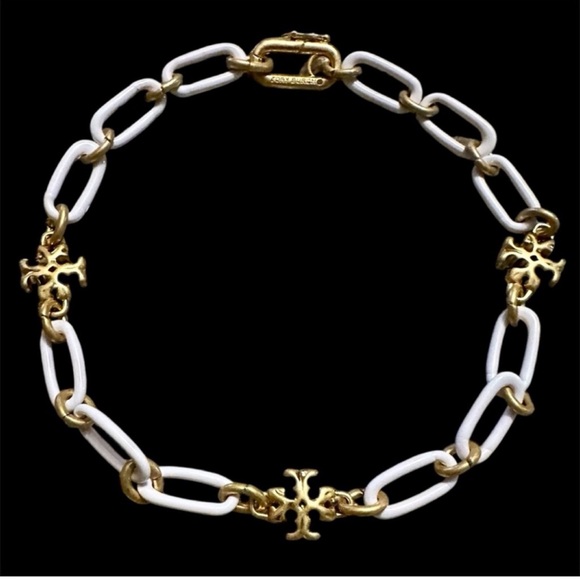 TORY BURCH Roxanne white & Gold Necklace Choker. 15.5” long. - Picture 4 of 5